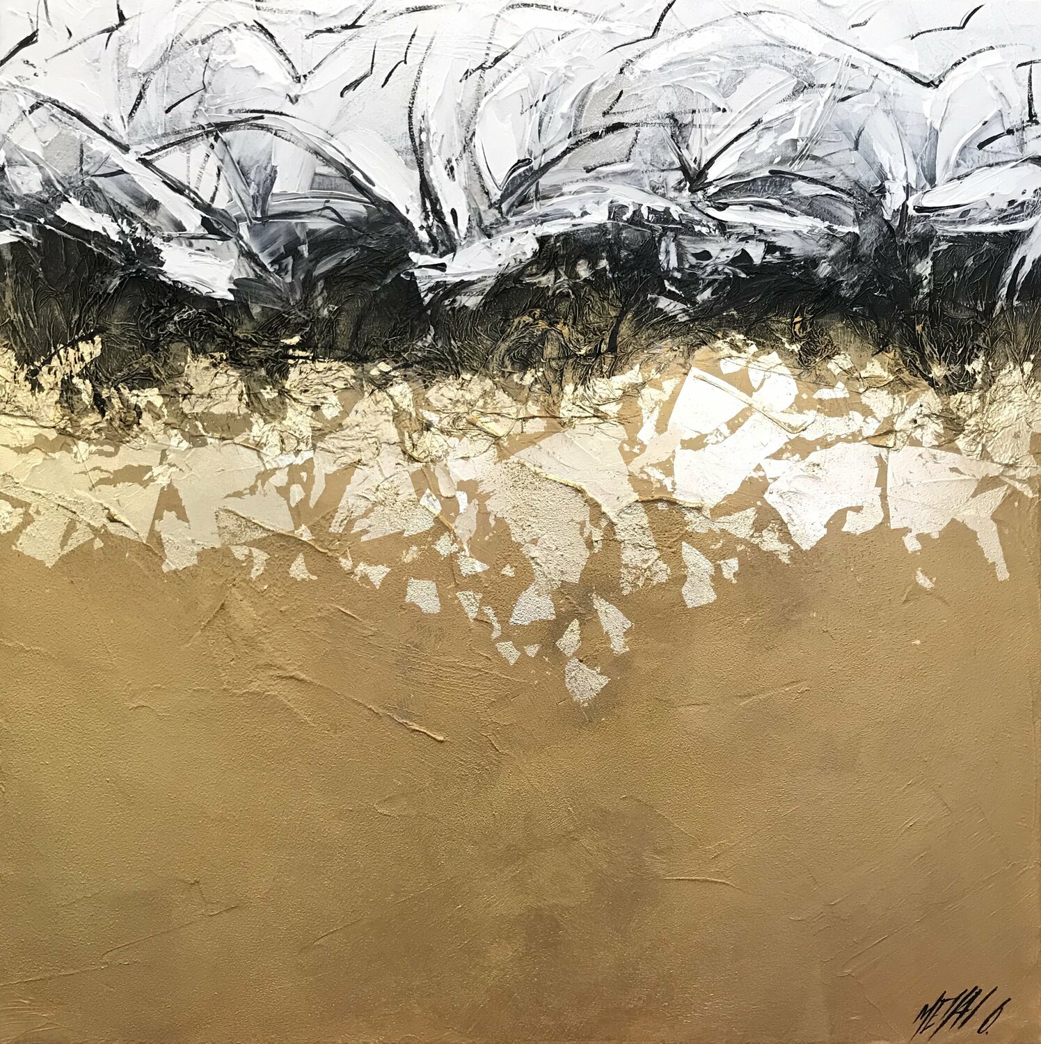 P.G. GRAVELE （金箔押し)抽象絵画❗最終値下げ中 油絵額縁 7711(N) 奇をてらわない形状と上品な色合いの油彩額