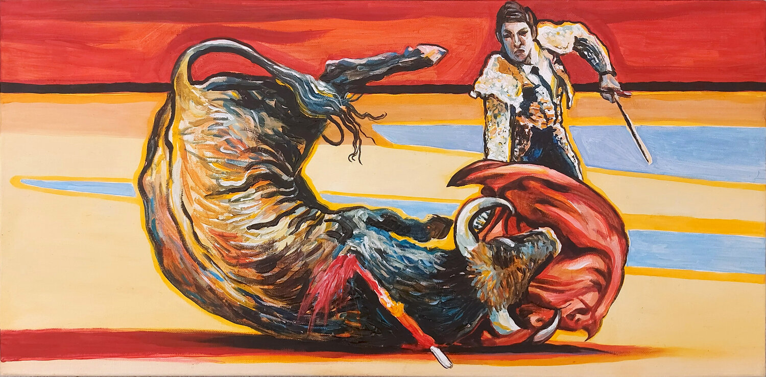 Tapis suspendu mural vintage velours chasseur matador 37 x 20